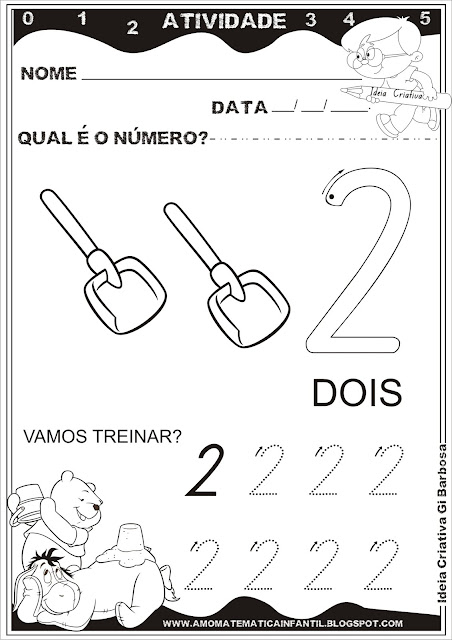 Atividade Numeral 2 Pontilhado com Seta Ursinho Pooh 