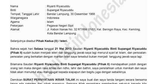 Contoh Surat Perjanjian Tidak Akan Menuntut