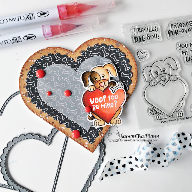 Puppy Valentine Card by Samantha Mann | Puppy Heart Stamp Set, Love & Woofs Paper Pad and Heart Frames Die Set Set by Newton's Nook Designs