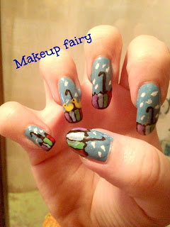 nail art rain and ducks