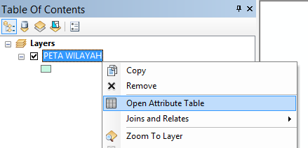 membuka attribut tabel pada data spasial aplikasi arcmap di arcgis 10