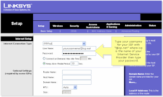 Enter PPPOE settings on WRT54G Wireless Router