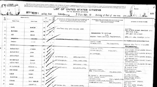 Berengaria passenger list july 7 1923 from Cherbourg to New York