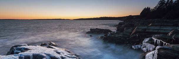 Thick ice clings to the Atlantic coast of Nova Scotia, Canada