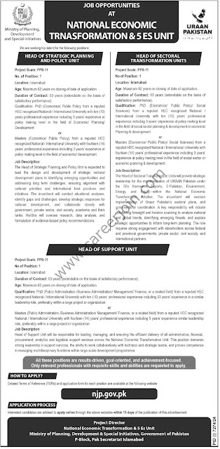 National Economic Transformation & 5 ES Unit Latest Jobs in Islamabad April 2025