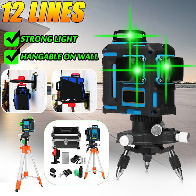 12 Line 360° 3D Green Laser Level Self Leveling Horizontal Vertical With Tripod