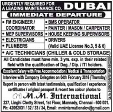 Leading maintenance co jobs for Dubai free accommodation