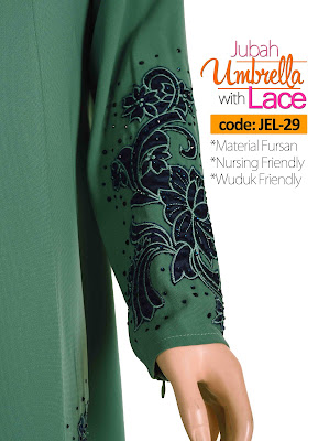 Jubah Umbrella Lace JEL-29 Sea Green Tangan 3