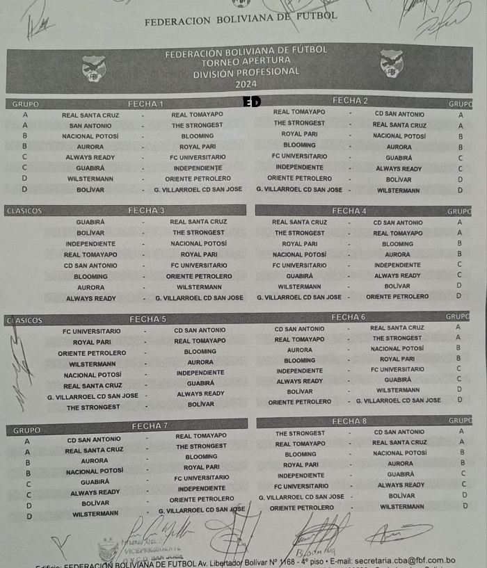 Fixture Apertura 2024 de Bolivia