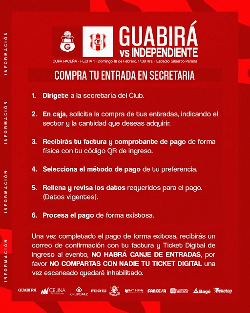 Venta de Entradas Guabira vs Independiente