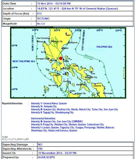 Magnitude 5.0 earthquake jolts Metro Manila, nearby areas