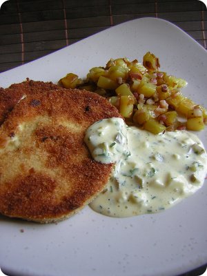 Pilzschnitzel mit Remoulade, Riesenbovist