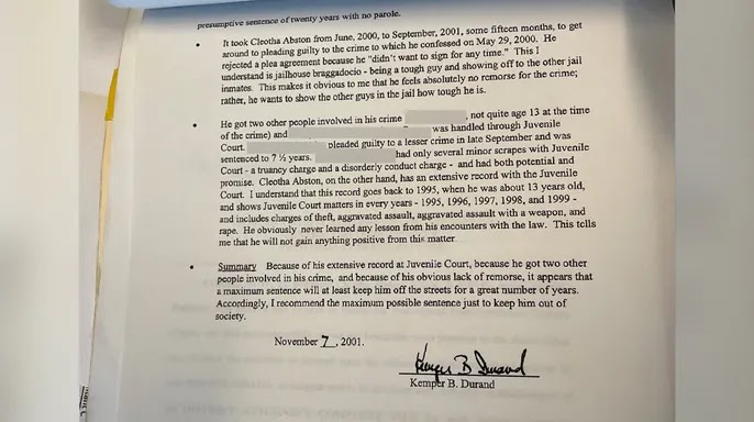 Kemper Durand's 2001 casualty influence explanation after Cleotha Abston-Henderson captured him at gunpoint and constrained him to pull out cash from different ATMs.