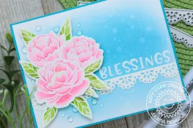 Sunny Studio Stamps: Eyelet Lace Border Dies Pink Peonies Phoebe Alphabet Stamps Everyday Card by Juliana Michaels