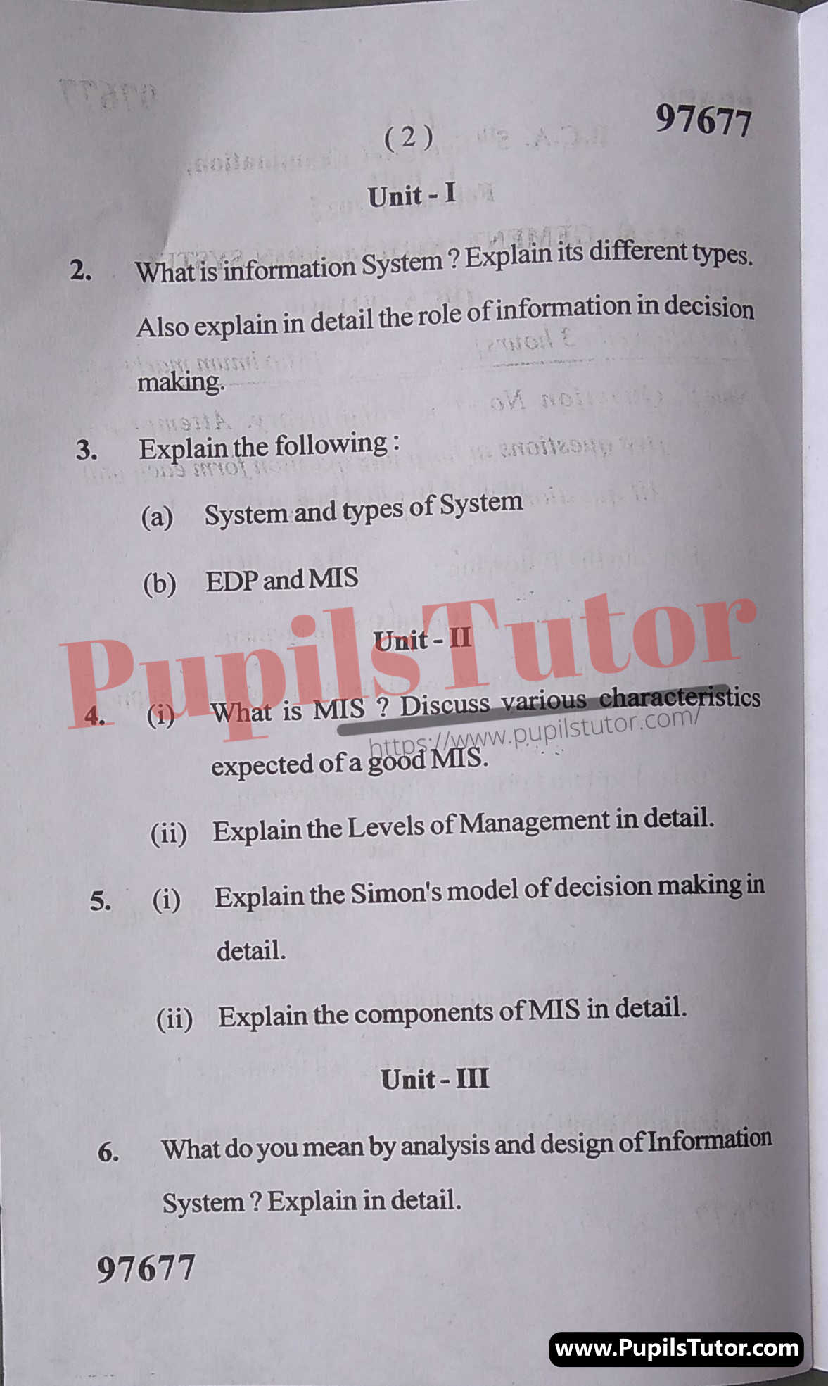 M.D. University B.C.A Management Information System (BCA-301) 5th Semester Important Question Answer And Solution - www.pupilstutor.com (Paper Page Number 2)