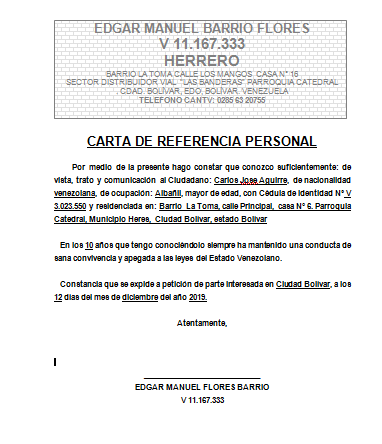 Carta de Recomendación Personal