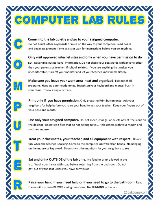 Barnard Tech Integration: Computer Lab Rules Grades 4-8