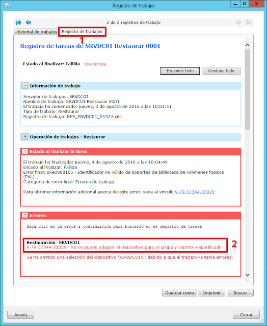  V-79-57344-33029 - No se puede adquirir el dispositivo para el grupo y soporte especificado se ha omitido una selección del dispositivo debido a que el trabajo ya tenía errores.