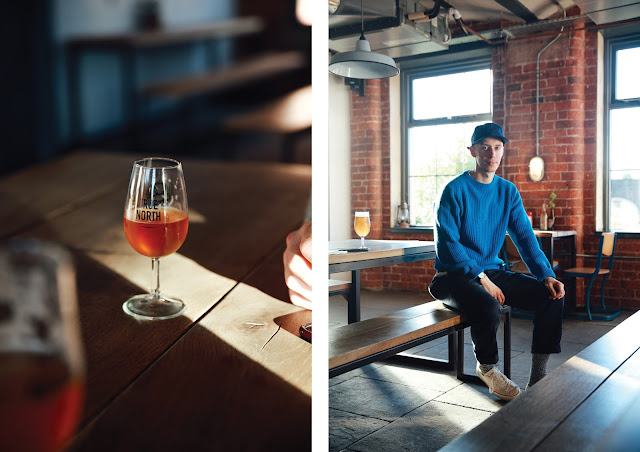 northern monk brewery tap room in leeds, blue gant wool jumper