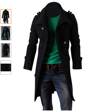 Casual Solid Color Turn Down Collar Slim Keral Mens Double Breasted Coat 