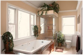 Bathroom interior with Lighting Fixtures and elegant Furniture