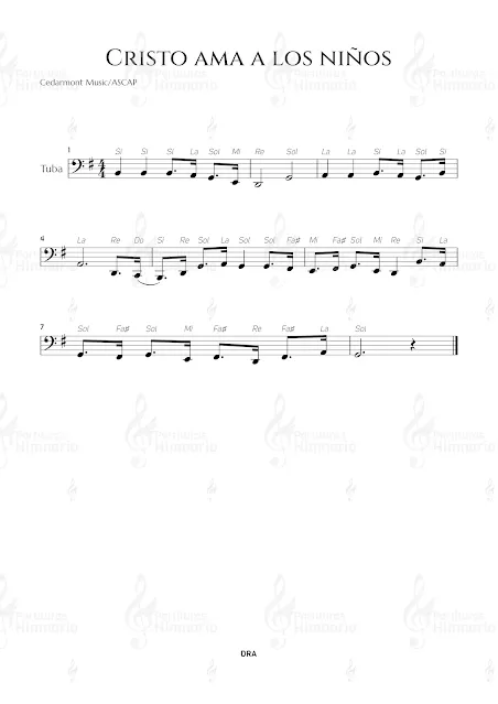 Cristo ama a los niños  partitura gratis para tuba (free music sheet tuba) - partitura gratis descarga imprimir