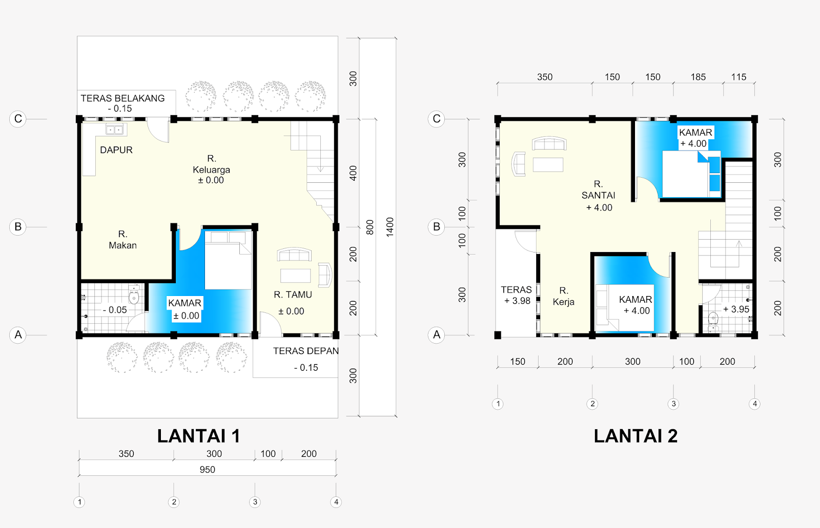 Denah Rumah 2 Lantai Ukuran 9