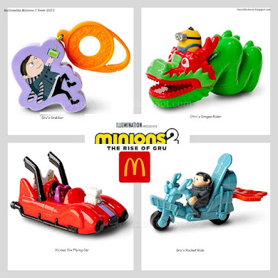 McDonalds Minions 2 Happy Meal Toys 2022 - Grus Grabber Ottos Dragon Rider Viscious Six Flying Car and Gru's Rocket Ride