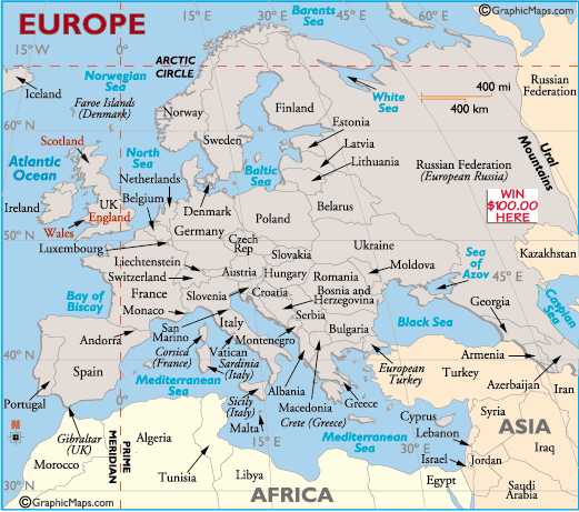 Europe Capital cities map - Europe travel information