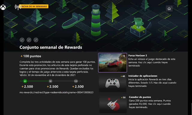 Conjunto semanal de Rewards: 100 puntos