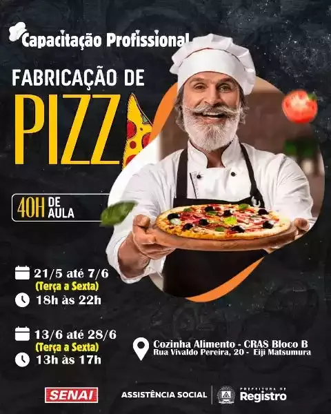Curso gratuito de Fabricação de Pizzas em Registro-SP