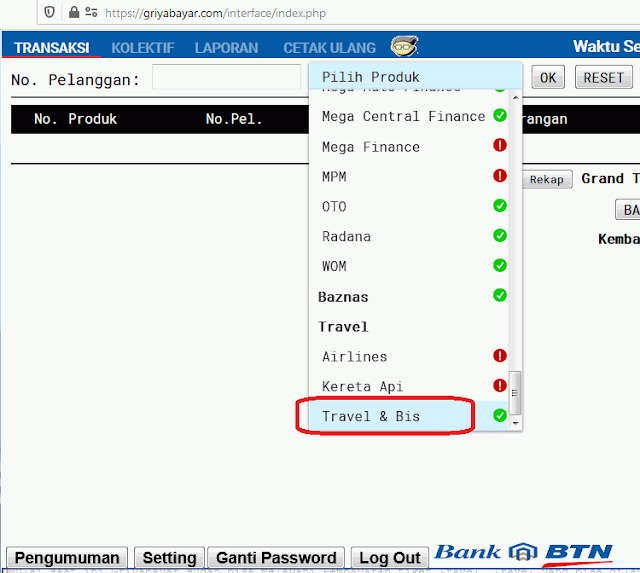 pilih produk travel dan bis
