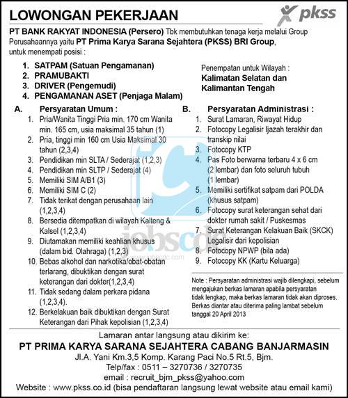 PT Bank Rakyat Indonesia (Persero) Tbk - SMP, SMA Non 