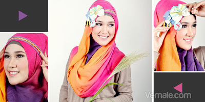 Cara Memakai Hijab Jilbab Pashmina Styles Trend Pelangi Kombinasi Headband