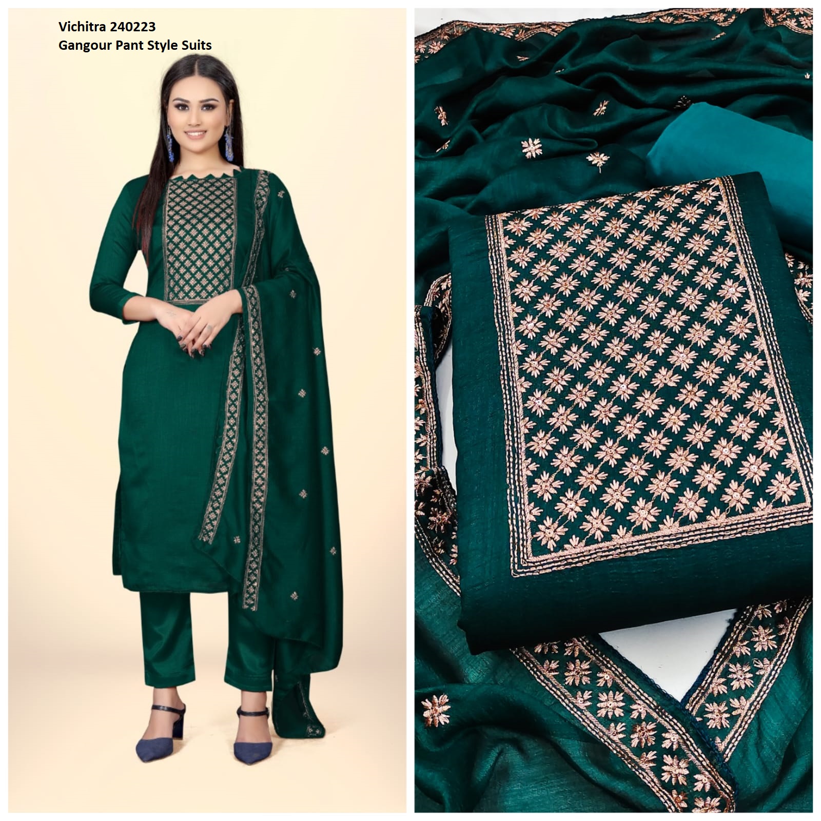 Buy Silk Heavy Work Vichitra 240223 Gangour Pant Style Suits