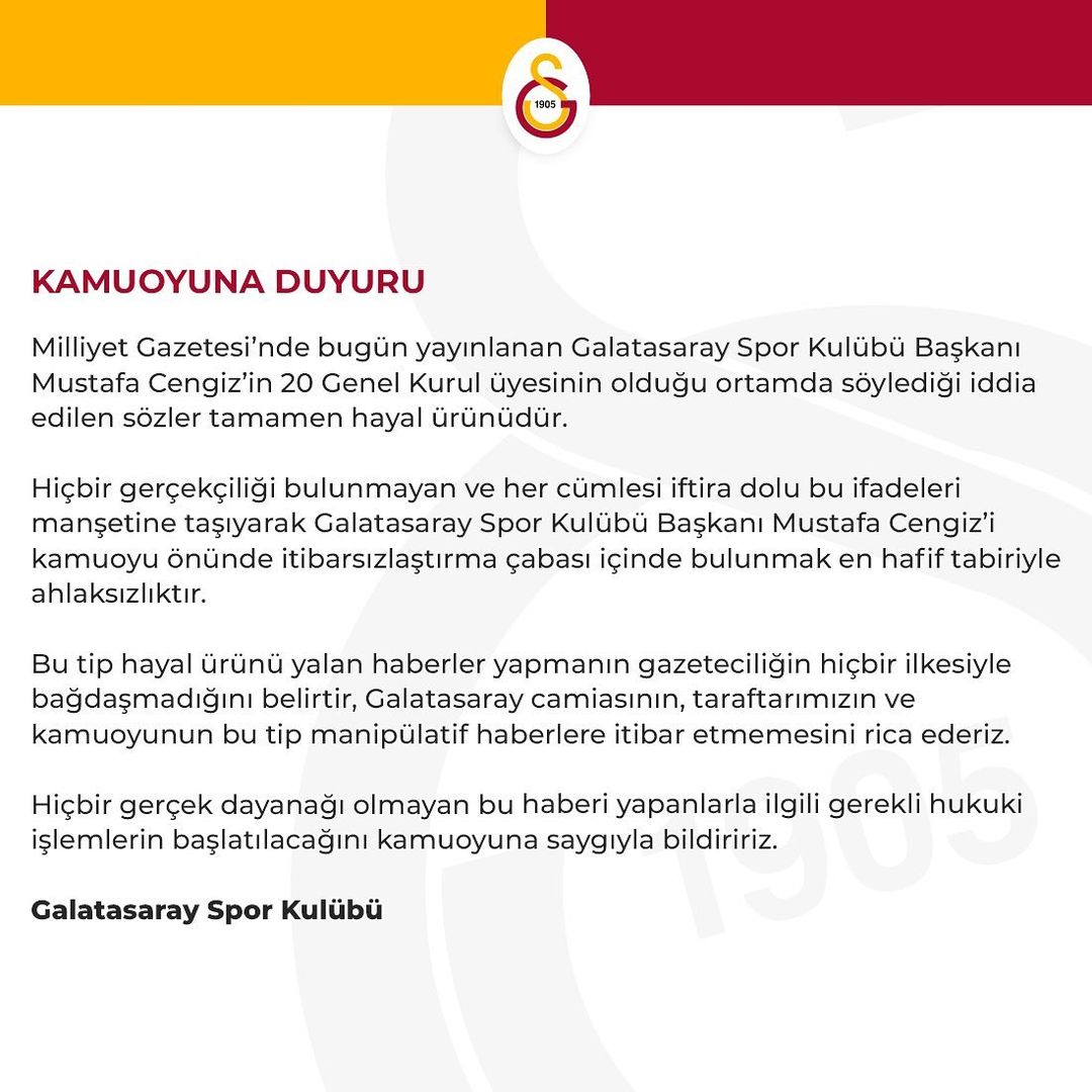 Galatasaray'ın resmi hesaplarından Milliyet'in haberlerine cevap geldi.