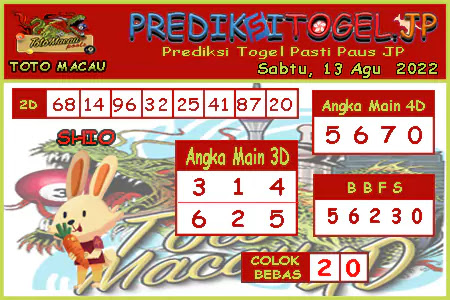 Prediksi Toto Macau JP Sabtu 13 Agustus 2022