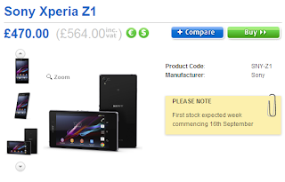 There have been official selling price of Xperia Z1 in Europe, price £564