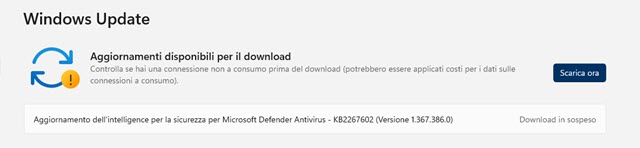 aggiornamento intelligence antivirus