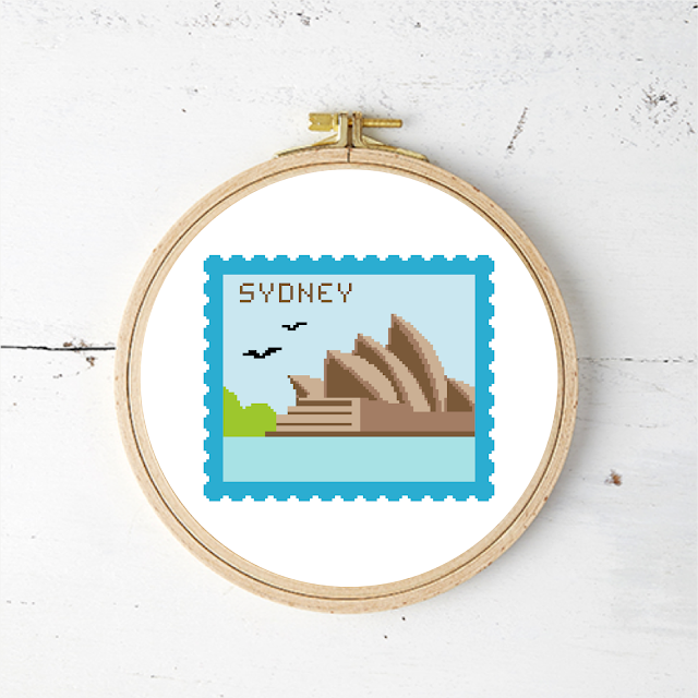 Sydney Stamp-Shaped Landscape Cross Stitch Pattern