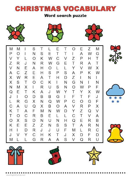 Christmas vocabulary worksheet - word search puzzle