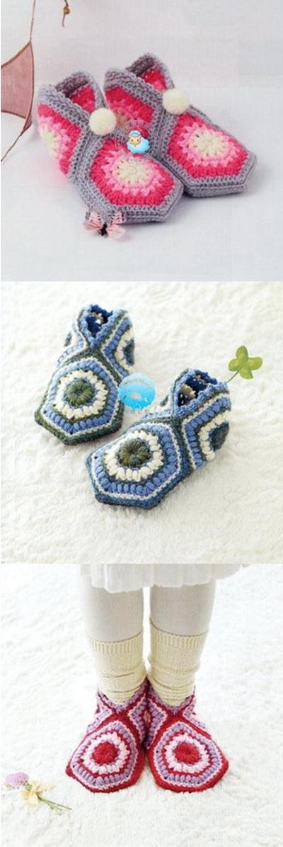 3 Crochet Hexagon Slippers