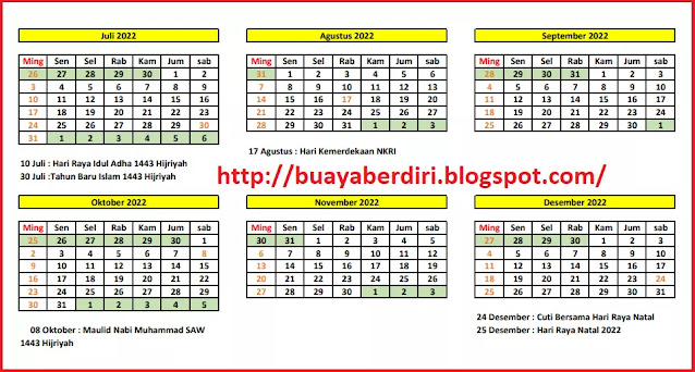 kalender tahun 2021 untuk bulan juli, agustus, september, oktober, november dan desember beserta tangga merah atau hari libur nasional.