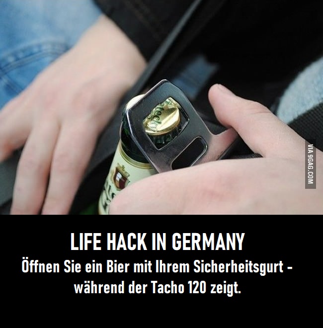 Life Hack Germany Bier oeffen mit Sicherheitsgurt Spassbilder Bier Bier, Lustige Produkte