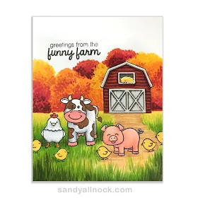 Sunny Studio Stamps: Barnyard Buddies Cow, Chicken & Pig card by Sandy Allnock