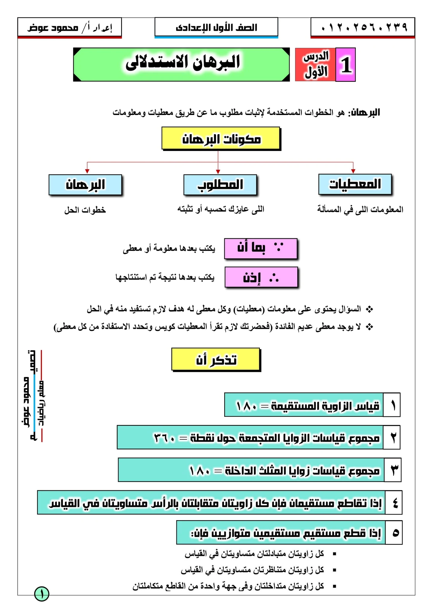 ملزمة الهندسة أولي إعدادى الترم الثانى2021  منسقة وجاهزة للطباعة إعداد وتنسيق محمود عوض حسن