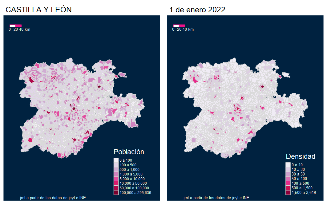 mapa población Castilla y León ene2022- Javier Méndez Lirón