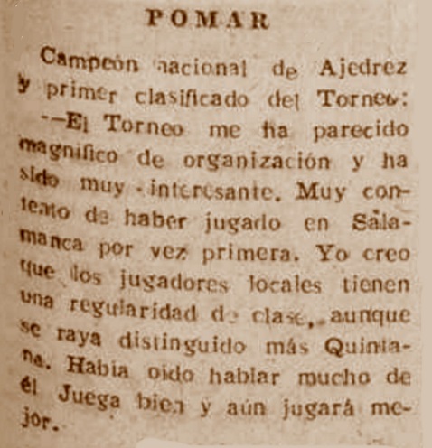 Torneo Nacional de Ajedrez Ferias de Salamanca 1950, recorte de prensa