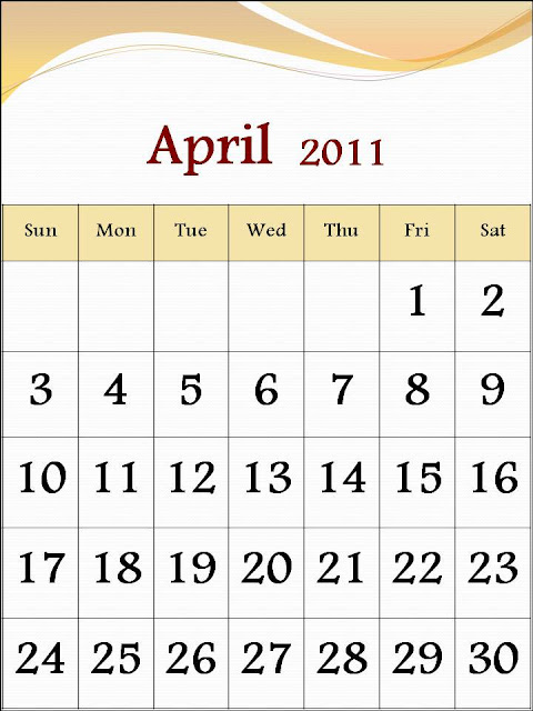 calendar 2011 april template. Calendar April template: