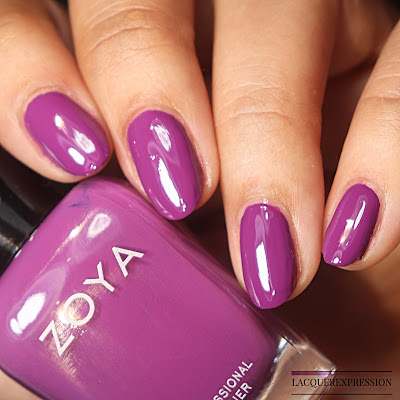 Swatch of a purple nail polish by Zoya called Evette
